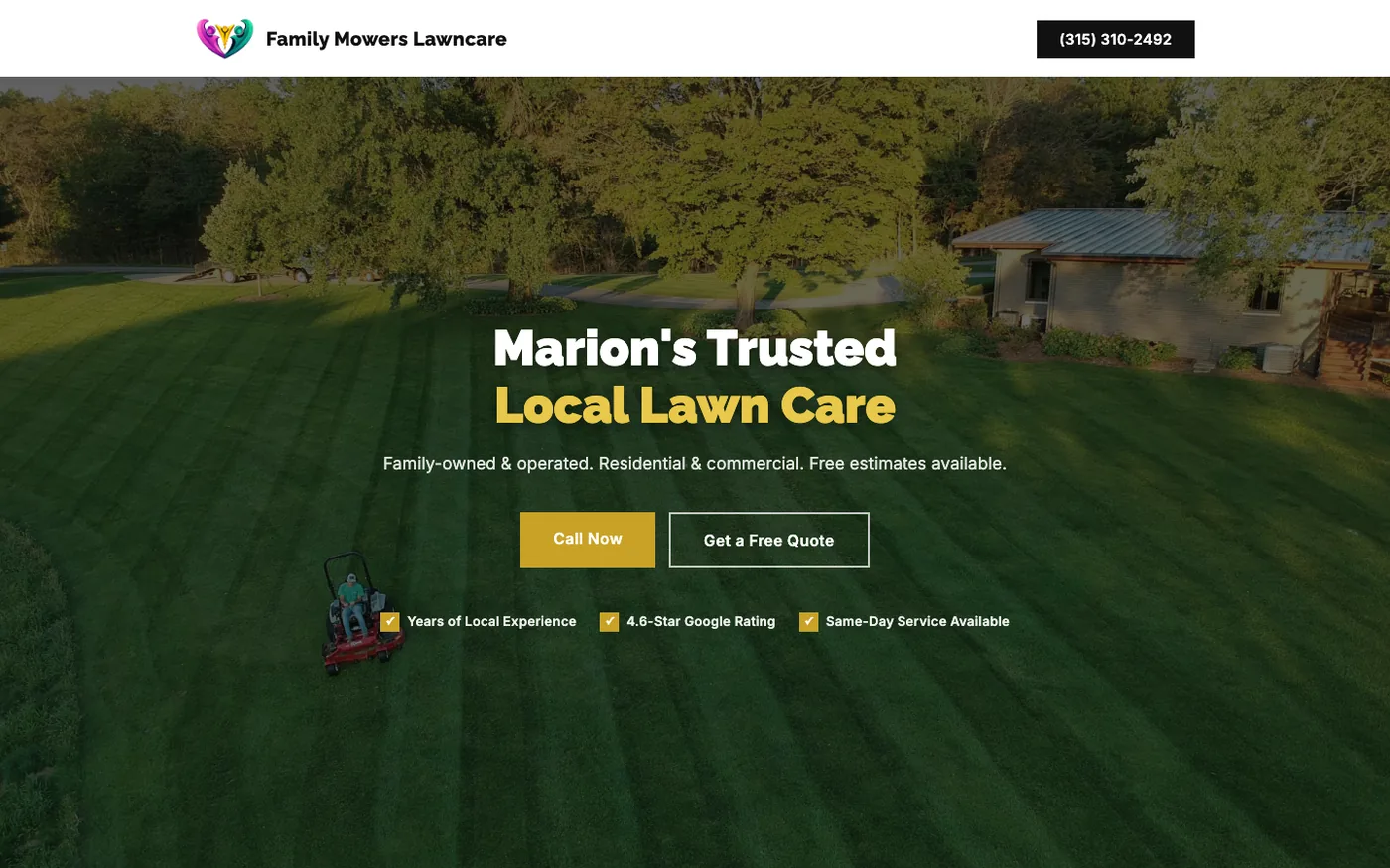 Family Mowers Lawncare website homepage — Lawn care & landscaping
